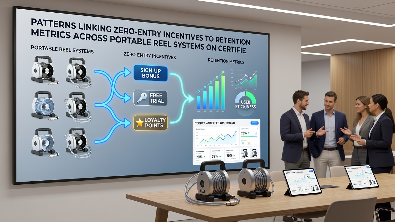 Dashboard view of retention analytics for portable reel systems influenced by zero-entry incentives on certified platforms