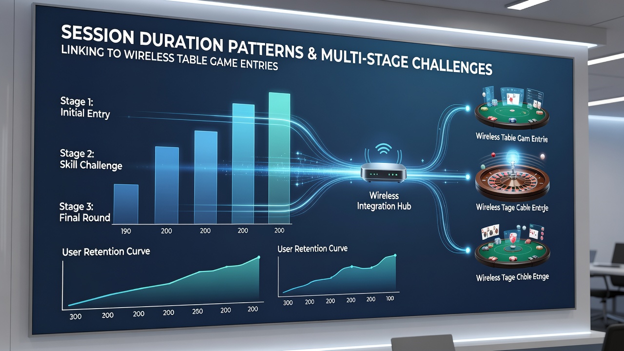 Chart displaying session duration patterns connecting multi-stage challenges with wireless table game participation across mobile platforms
