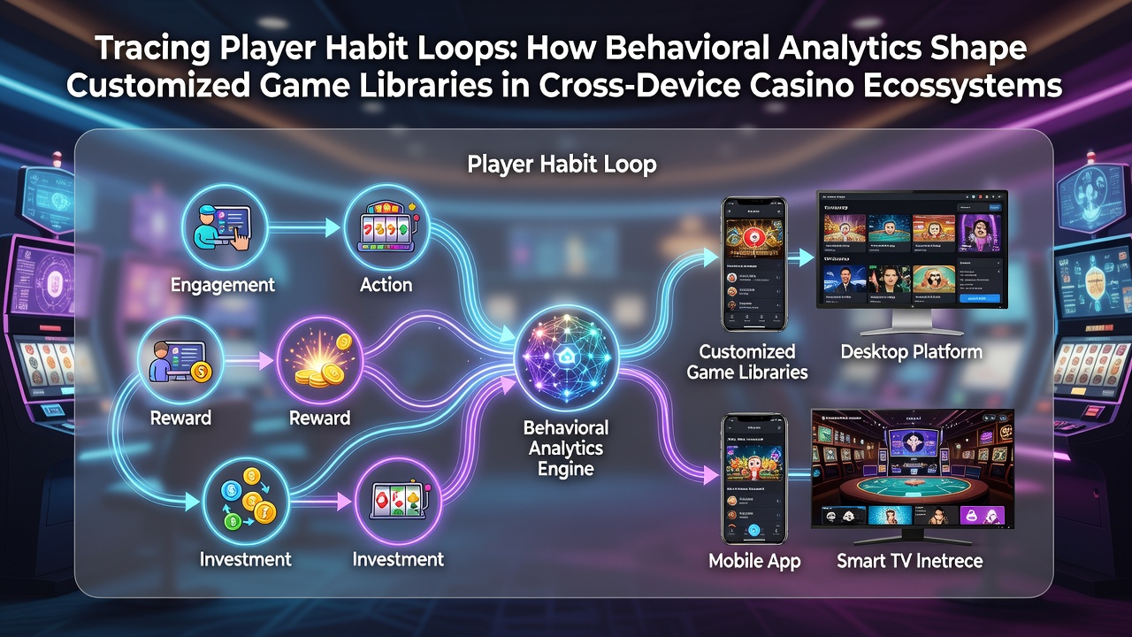 Behavioral analytics dashboard displaying player habit loops and engagement patterns across devices