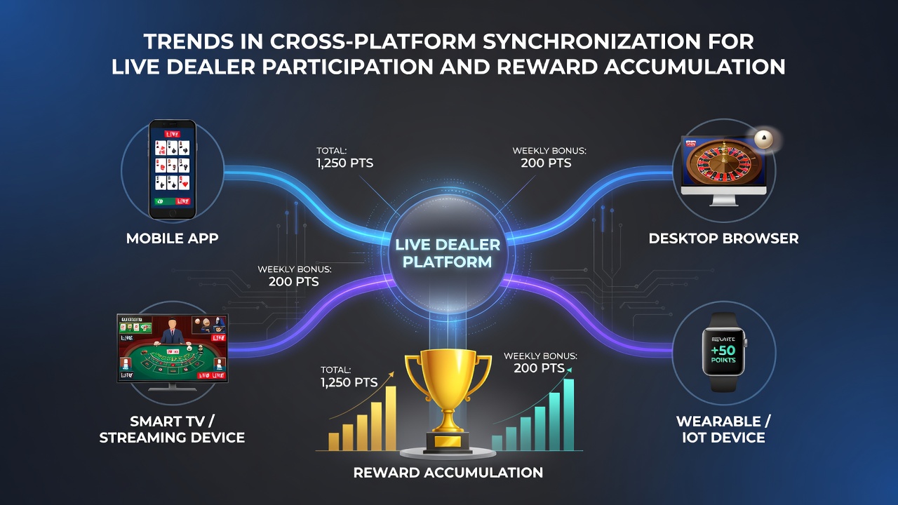 Live dealer reward dashboard displaying cross-device point accumulation and tier progress